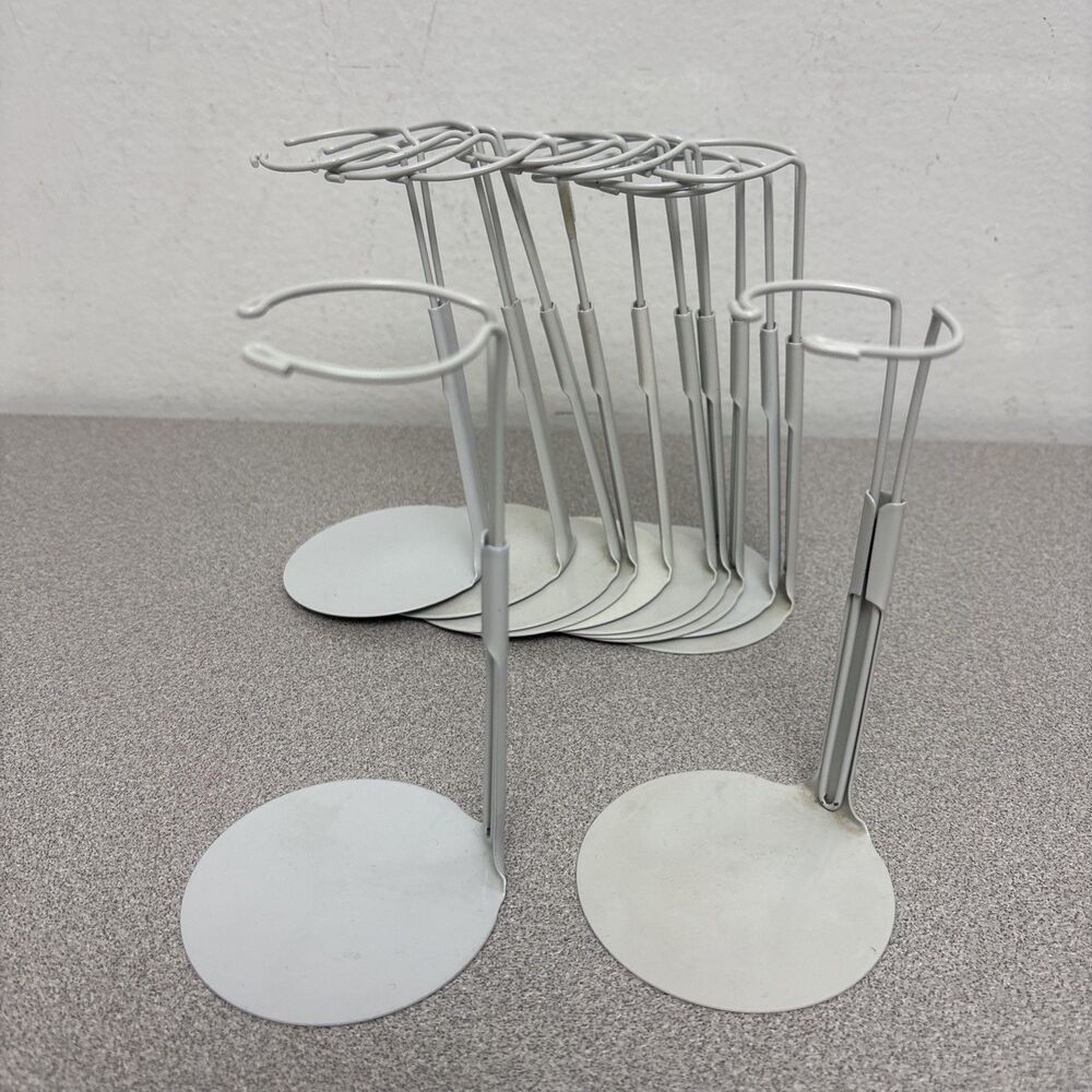 Doll Stands Set Of 12 White Metal Stands For 8-14 Inch Dolls By Kaiser 2101